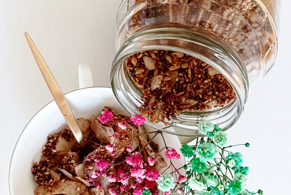 Receta de granola con cacao y café chai